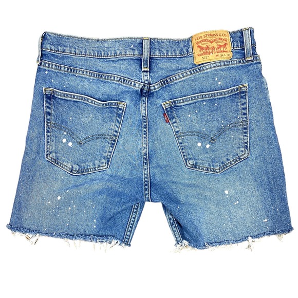 Levi's Cutoff Jean Shorts Women's Unisex 33" x 5.5" Stretch Denim Paint Splatter - Picture 2 of 12